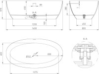 Ванна из искусственного камня Salini Alda 160x80 см, отдельностоящая, матовая белая, овальная, со сливом-переливом, с донным клапаном