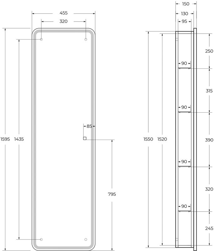 Шкаф пенал для ванной BelBagno Marino SPC-MAR-450/1600-1A-LED-TCH универсальный с подсветкой