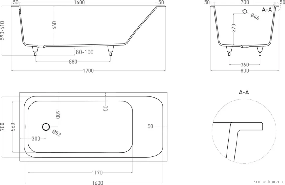 Ванна из искусственного камня Salini Orlanda S-Sense 170x80 см, встраиваемая, белая, на ножках