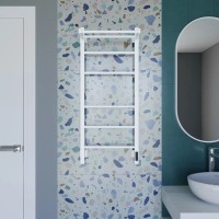 Полотенцесушитель электрический Grota Alto 430х1000 RAL9016 EL 100x45 см, подключение справа, слева, скрытое подключение справа, матовый белый, лесенка, из стали, с полкой