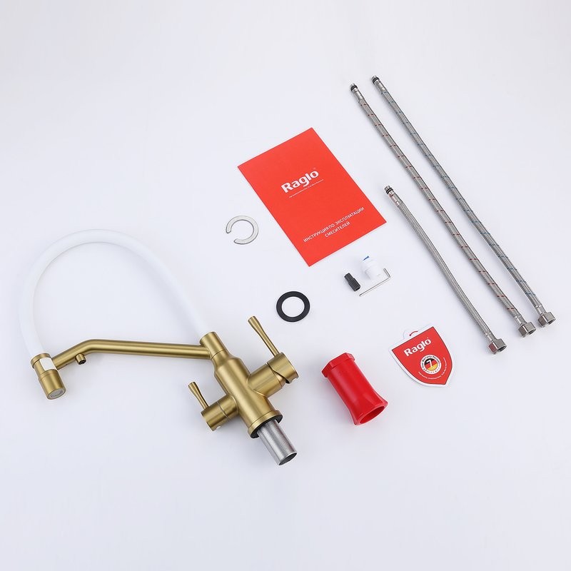 Смеситель для кухни с подключением фильтра Raglo R81.62.03, золотой сатин