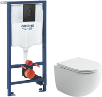 Комплект Унитаз подвесной Ceramicanova UP Rimless CN4007 белый + Инсталляция Grohe Rapid SL 1000044 3 в 1 с панелью смыва