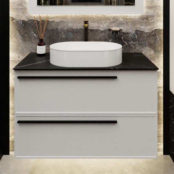 Тумба под раковину со столешницей La Fenice Elba Twin 100 подвесная, белая, столешница черный мрамор