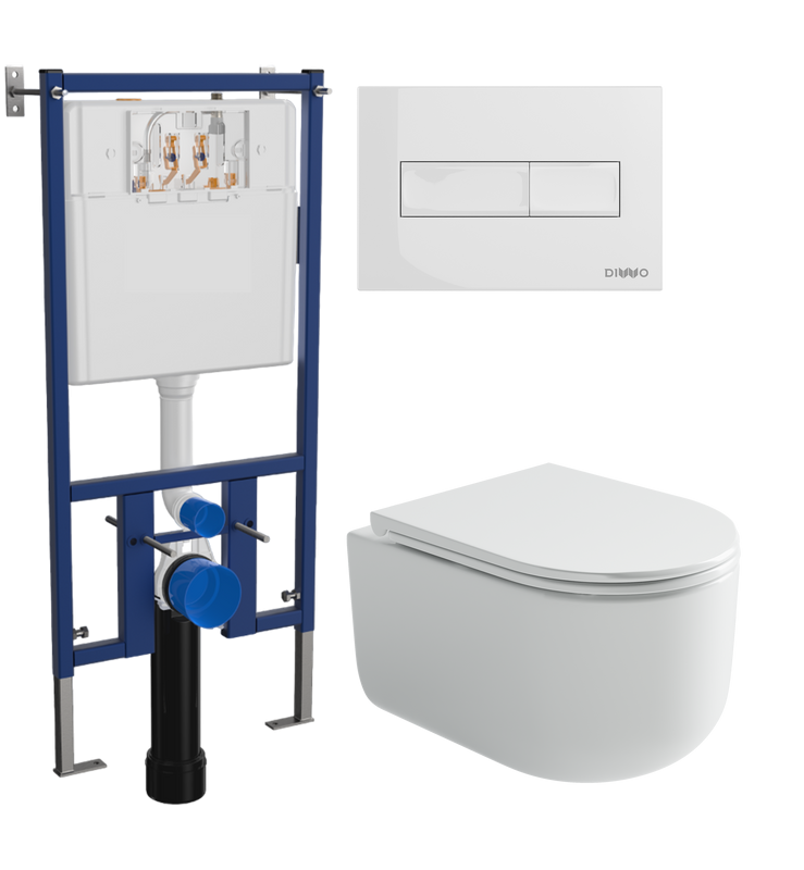 Комплект Унитаз подвесной Ceramicanova Ulma Rimless CN4006 белый + Инсталляция DIWO + Кнопка 7320 белая