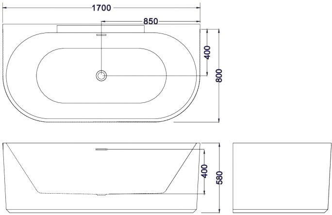 Акриловая ванна Esbano Aruba 170x80 см, пристенная, белая, на ножках, со смесителем, со сливом-переливом, с донным клапаном