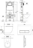 Комплект Agger ATI03144+APB244 Унитаз подвесной безободковый, с микролифтом, матовый черный + Система инсталляции + Кнопка смыва матовая черная