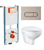 Комплект Унитаз подвесной Grohe Bau Ceramic 39351000 безободковый, альпин-белый + Инсталляция VitrA V-Fix Core 732-5800-01PV + Кнопка Root Round 740-2295 никель