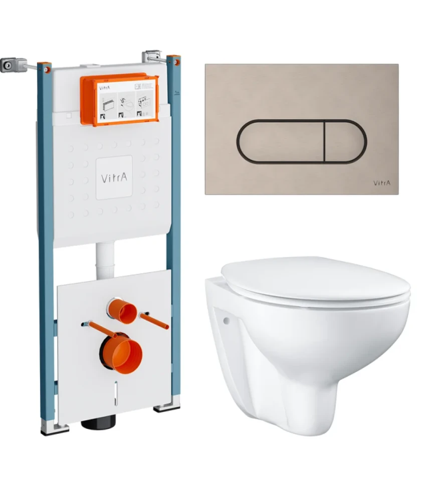 Комплект Унитаз подвесной Grohe Bau Ceramic 39351000 безободковый, альпин-белый + Инсталляция VitrA V-Fix Core 732-5800-01PV + Кнопка Root Round 740-2295 никель