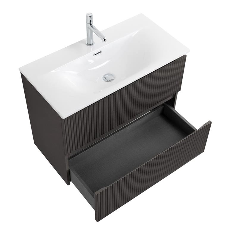 Тумба с раковиной BelBagno Uno-mini 80 подвесная, 2 ящика, матовая темно-серая