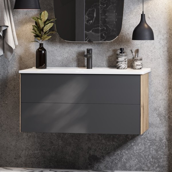 Тумба под раковину AQUATON Сохо 100 дуб веллингтон, графит софт