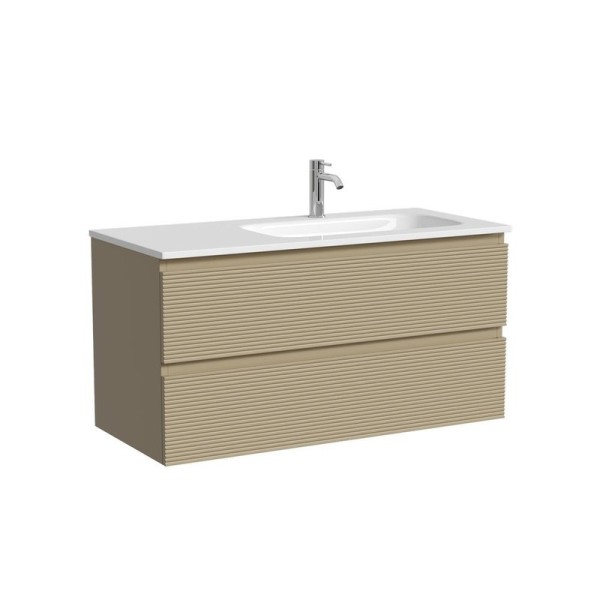 Тумба под раковину подвесная Sancos Folk правая 995х445х500 мм, c двумя ящиками оснащенными доводчиками, Капучино