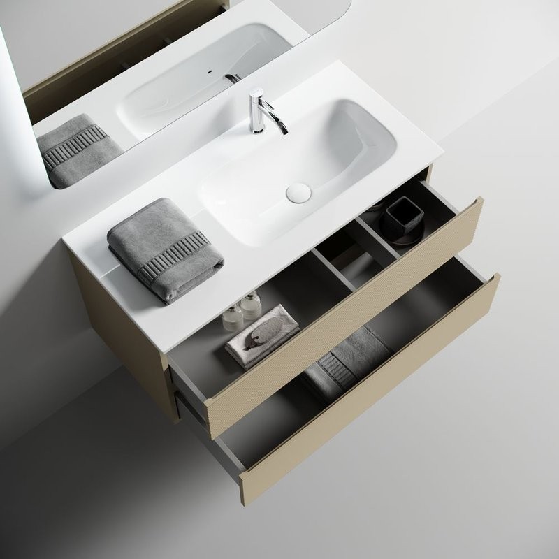 Тумба под раковину подвесная Sancos Folk правая 995х445х500 мм, c двумя ящиками оснащенными доводчиками, Капучино