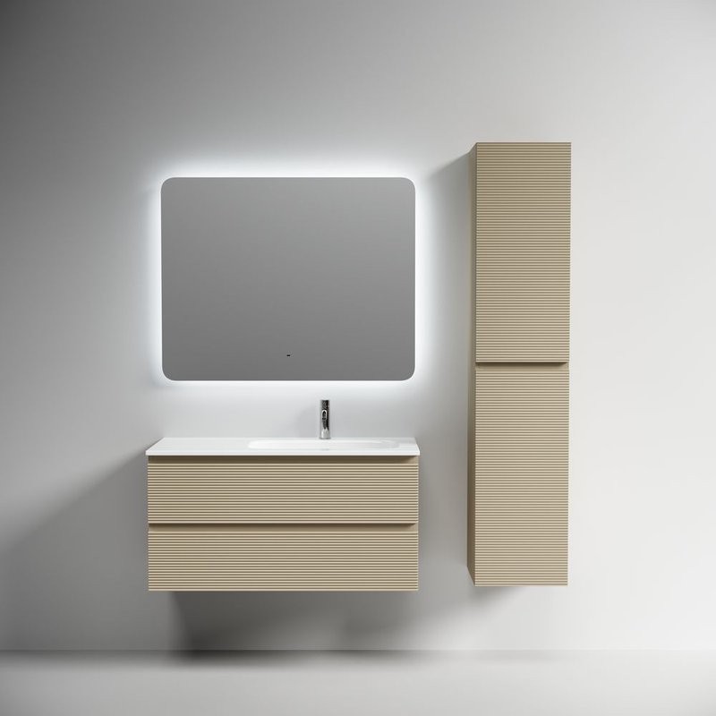 Тумба под раковину подвесная Sancos Folk правая 995х445х500 мм, c двумя ящиками оснащенными доводчиками, Капучино