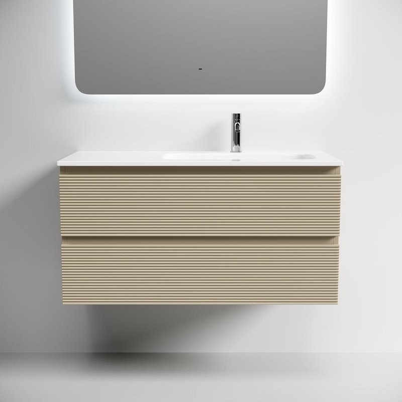 Тумба под раковину подвесная Sancos Folk правая 995х445х500 мм, c двумя ящиками оснащенными доводчиками, Капучино