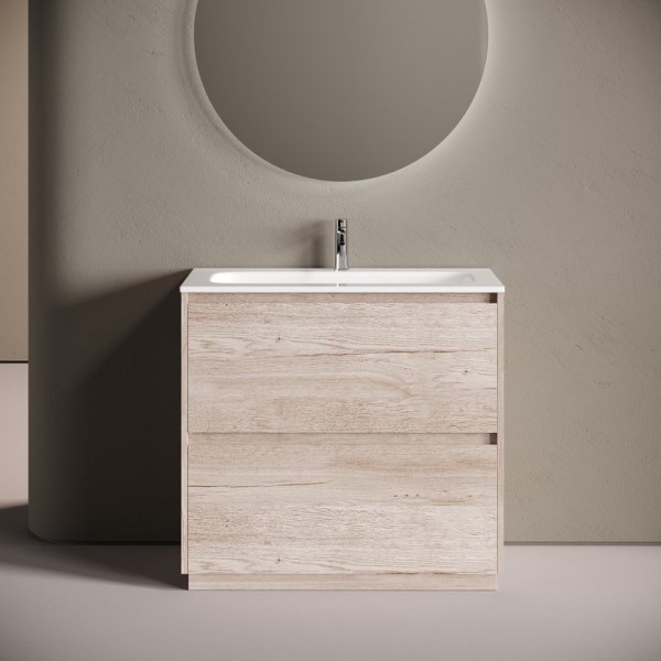 Тумба с раковиной Sancos Libra Floor 90 напольный, дуб галифакс натуральный, раковина СN7019