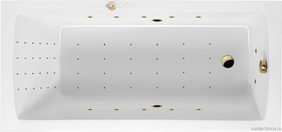 Акриловая ванна Excellent Aquaria Nano 170x75 см, встраиваемая, с гидромассажем, белая, с каркасом, со сливом-переливом, фурнитура золото