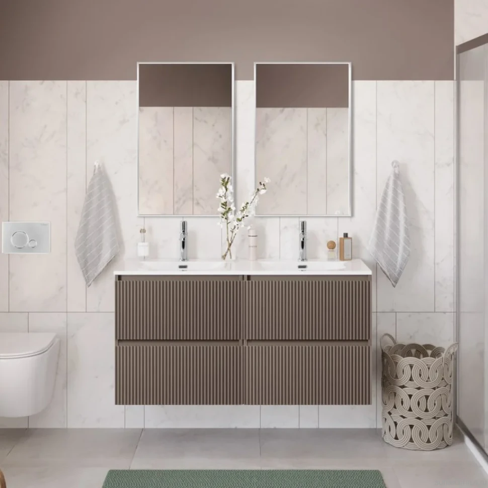 Мебель для ванной комнаты BelBagno Uno 120 подвесная, 4 ящика, матовая бежевая