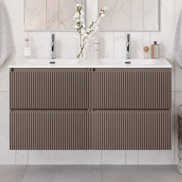 Мебель для ванной комнаты BelBagno Uno 120 подвесная, 4 ящика, матовая бежевая