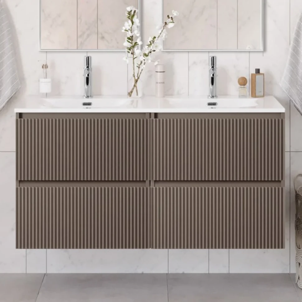 Мебель для ванной комнаты BelBagno Uno 120 подвесная, 4 ящика, матовая бежевая