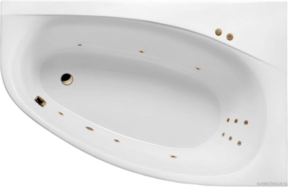Акриловая ванна Excellent Kameleon Line R 170x110 см, угловая, правая, встраиваемая, с гидромассажем, белая, асимметричная, с каркасом, со сливом-переливом, фурнитура бронза