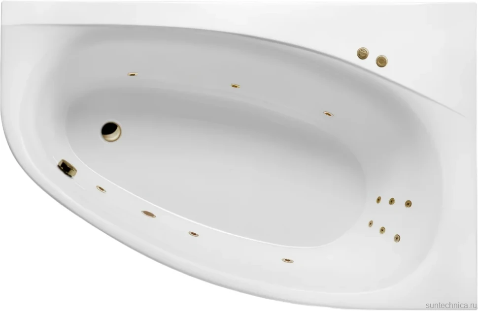 Акриловая ванна Excellent Kameleon Line R 170x110 см, угловая, правая, встраиваемая, с гидромассажем, белая, асимметричная, с каркасом, со сливом-переливом, фурнитура бронза