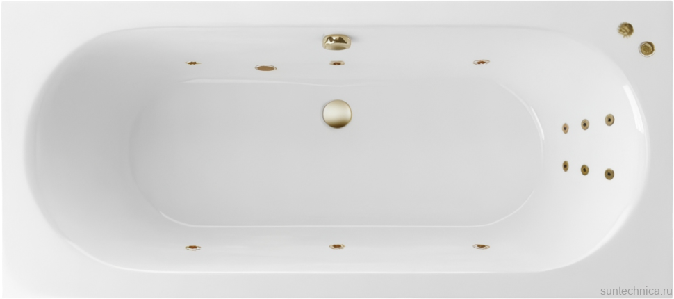 Акриловая ванна Excellent Oceana Slim Line 180x80 см, встраиваемая, с гидромассажем, белая, с каркасом, со сливом-переливом, фурнитура бронза