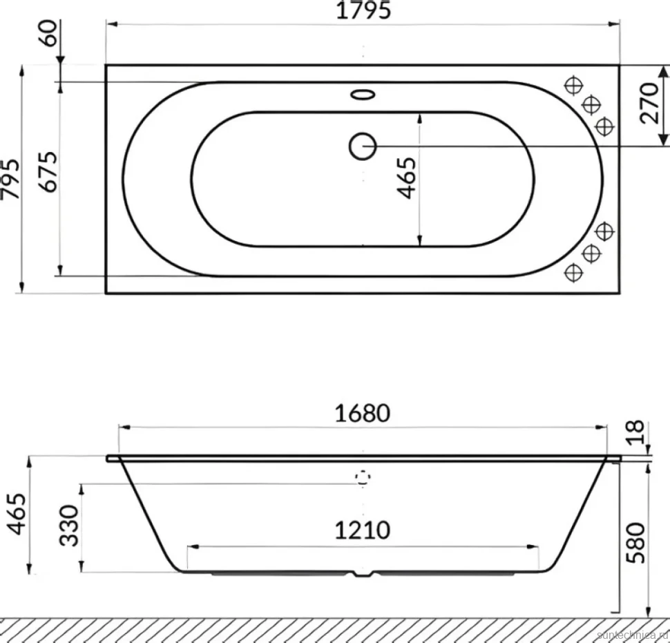 Акриловая ванна Excellent Oceana Slim Line 180x80 см, встраиваемая, с гидромассажем, белая, с каркасом, со сливом-переливом, фурнитура бронза
