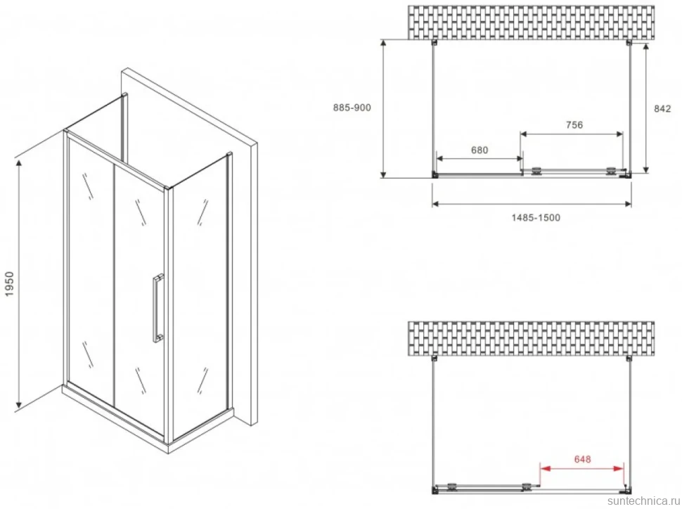 Душевой уголок Abber Schwarzer Diamant AG30150H-S90-S90 150x90, профиль хром, стекло прозрачное