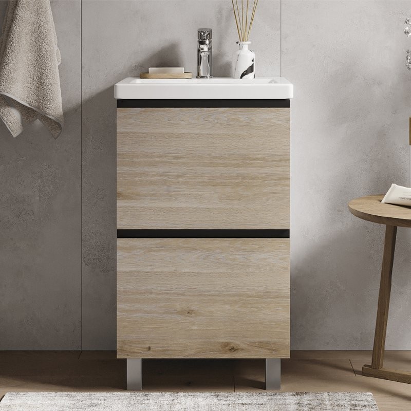 Тумба под раковину без столешницы Vigo Cross 50 напольная, 2 ящика, светлое дерево