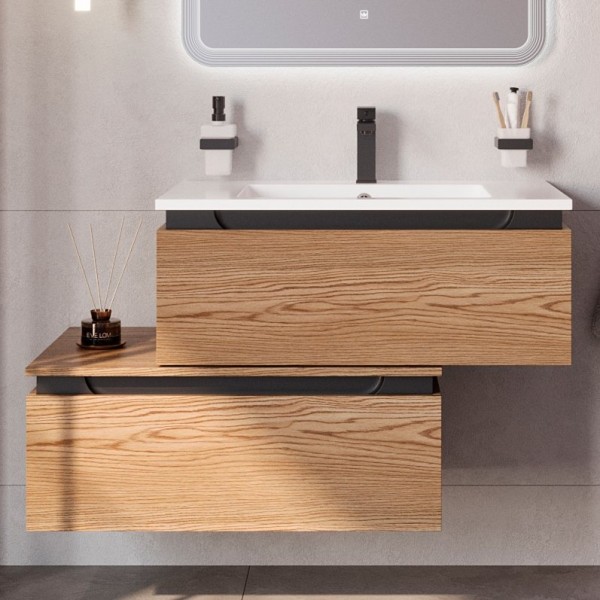 Тумба под раковину Cezares Slider 80 подвесная, 2 ящика, дуб тангент