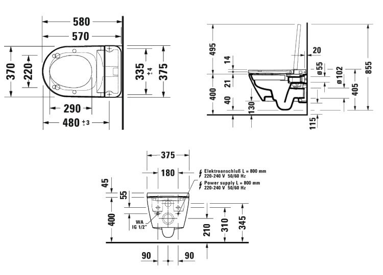 Унитаз подвесной Duravit SensoWash D-Neo 654000012004300 с микролифтом, с биде, глянцевый белый