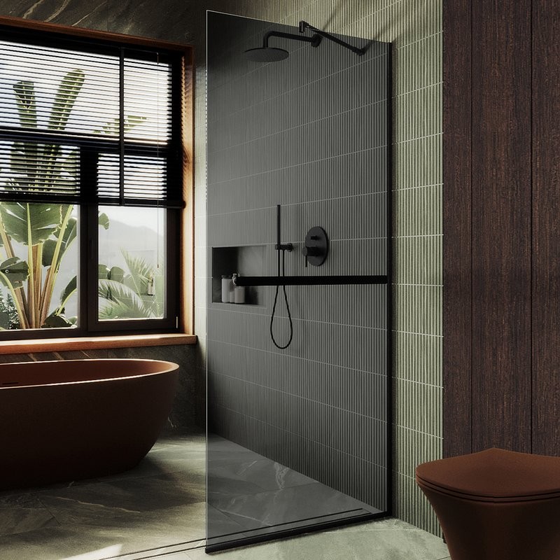 Душевая перегородка Maybahglass MGD-717-6у 119 см, профиль черный, стекло графит