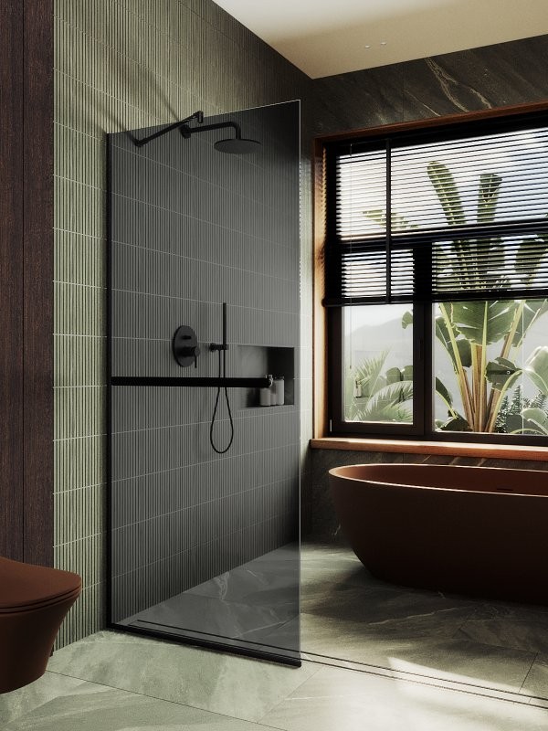 Душевая перегородка Maybahglass MGD-717-6у 119 см, профиль черный, стекло графит