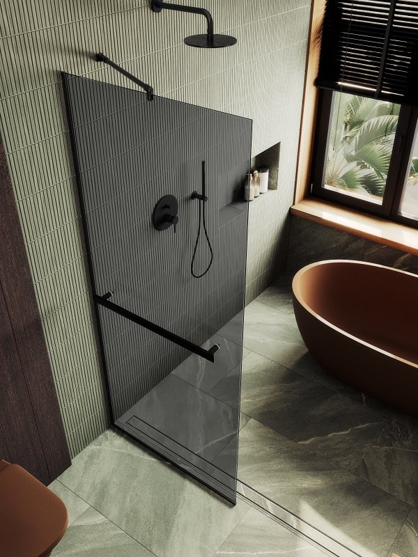 Душевая перегородка Maybahglass MGD-717-6у 119 см, профиль черный, стекло графит