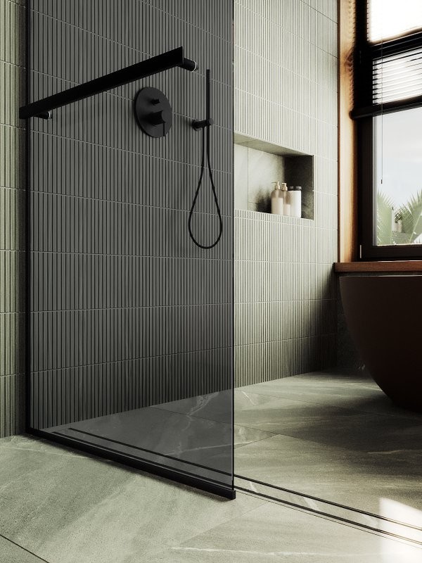 Душевая перегородка Maybahglass MGD-717-6у 119 см, профиль черный, стекло графит