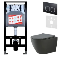 Комплект Унитаз подвесной Esbano Amapola ESUPAMAPGM матовый серый + Инсталляция Fram + Кнопка ESINLPS10MB