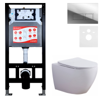 Комплект 3 в 1 Унитаз подвесной Esbano Azalea ESUPAZALW + Инсталляция Fram + Кнопка ESINPRK12SC цвет глянцевый хром