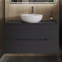Тумба с раковиной Orange Line 100 подвесная, 2 ящика, матовый графит с раковиной B07-420W