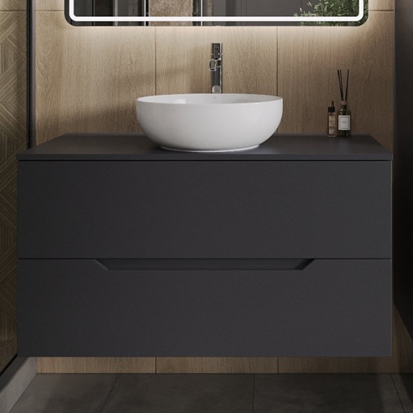 Тумба с раковиной Orange Line 100 подвесная, 2 ящика, матовый графит с раковиной B07-420W