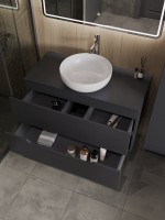 Тумба с раковиной Orange Line 100 подвесная, 2 ящика, матовый графит с раковиной B07-420W