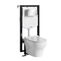 Комплект Унитаз подвесной WasserKRAFT Berkel H001 безободковый + Крышка для унитаза E034 + Система инсталляции для унитазов Vils 56TLT.010.ME + Кнопка смыва CH04