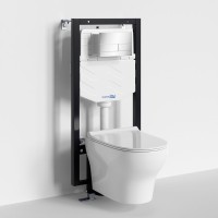 Комплект Унитаз подвесной WasserKRAFT Berkel H001 безободковый + Крышка для унитаза E034 + Система инсталляции для унитазов Vils 56TLT.010.ME + Кнопка смыва CH04