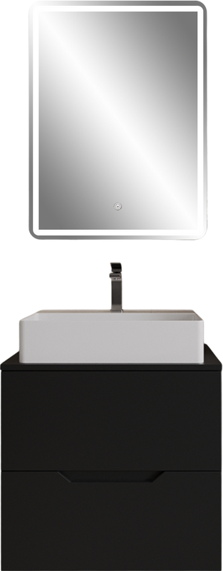 Мебель для ванной комнаты Orange Line 60 подвесная, 2 ящика, матовая черная с раковиной B04-500W