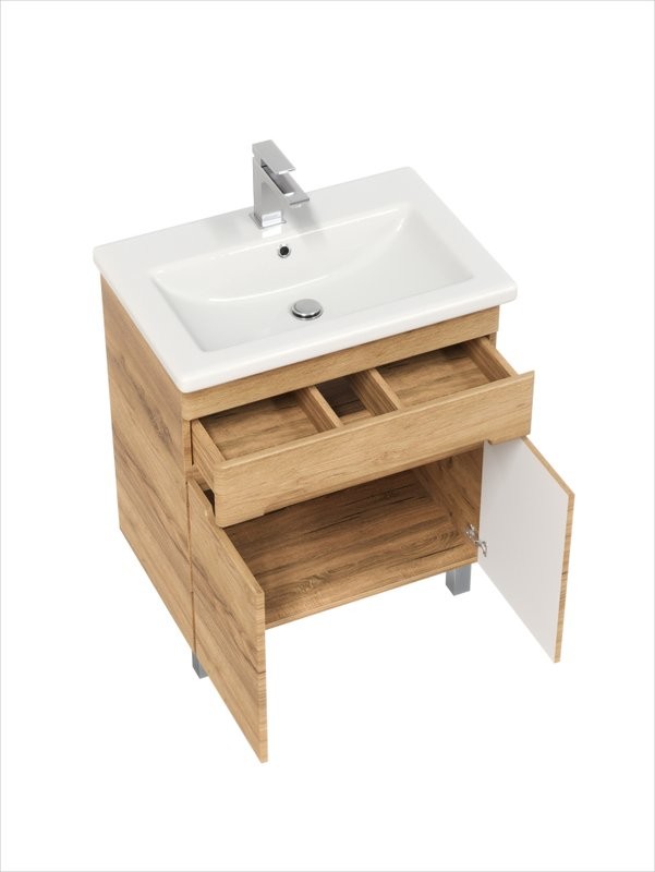 Тумба с раковиной SanStar Модена 70 напольная, дуб крафт золотой