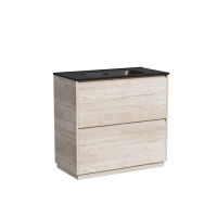 Тумба с раковиной Sancos Libra Floor 90 дуб галифакс натуральный, черная раковина CN7002MB