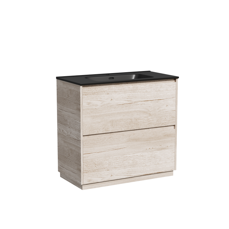 Тумба с раковиной Sancos Libra Floor 90 дуб галифакс натуральный, черная раковина CN7002MB