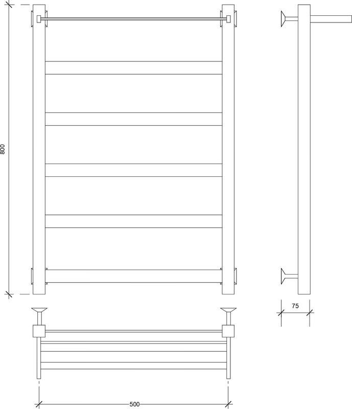 Полотенцесушитель водяной Secado Комано 1 СП 80х50 80x55 см, хром, лесенка, с полкой
