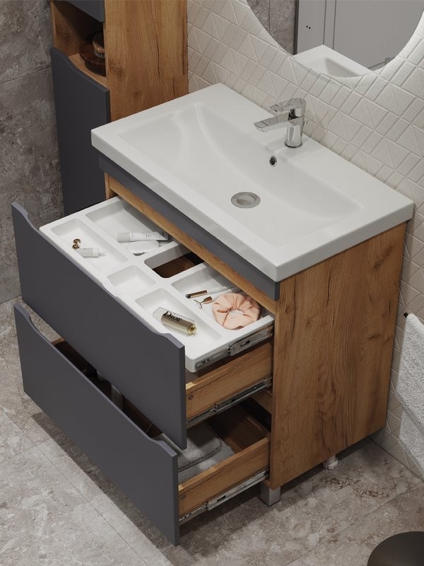 Тумба с раковиной Vigo Wave 80 дуб золотой