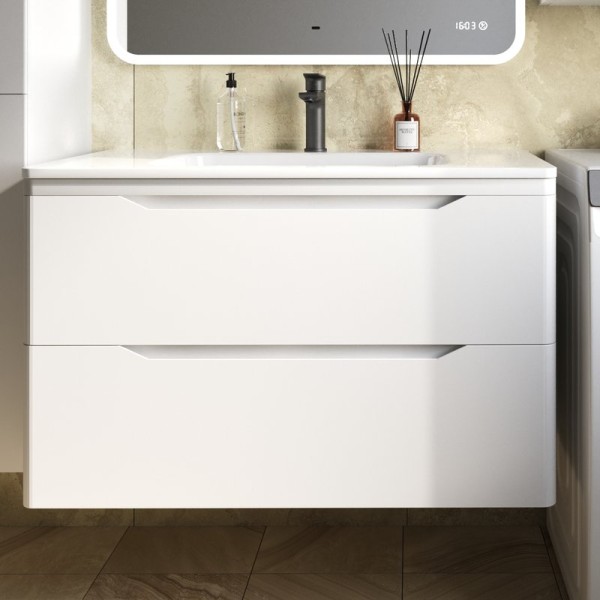 Тумба под раковину Style Line Марелла 90 подвесная, антискрейтч, белая матовая