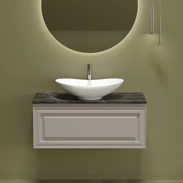 Тумба под раковину со столешницей Sancos Very 100 doha soft, столешница черный мрамор, с отв. под смеситель